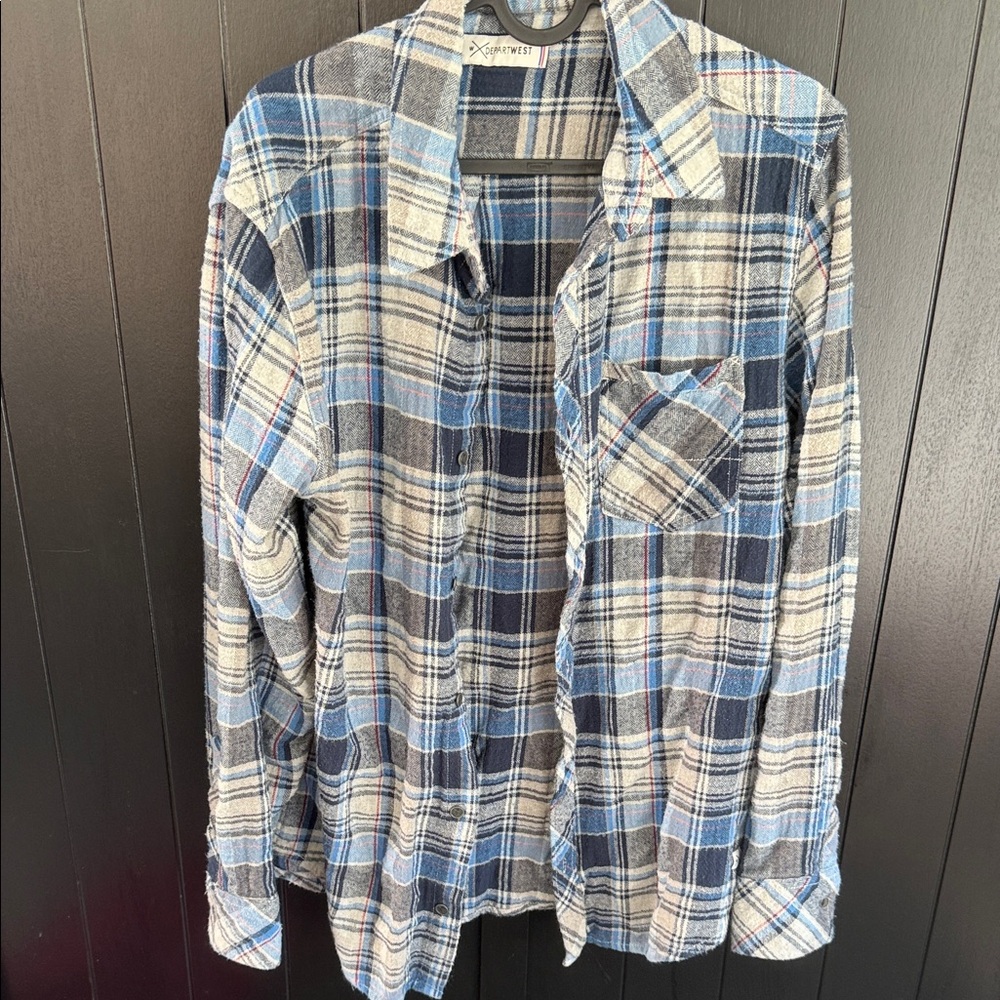 Men's Blue and Gray Plaid Button-Down Shirt